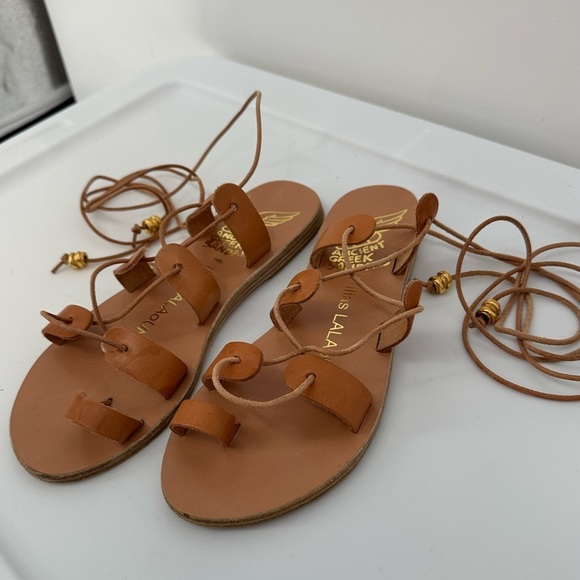 Ancient Greek Sandals With Ilias Lalaounis Alcyone Tan Leather Sandals size 37 - Picture 2 of 5